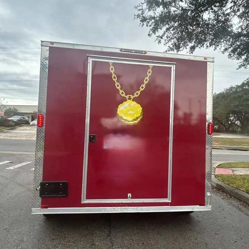 Mobile Food Trailer Truck Stainless Steel Kitchen Cart Dual Service Window 2 Rust Resistant Insulated Compartments All