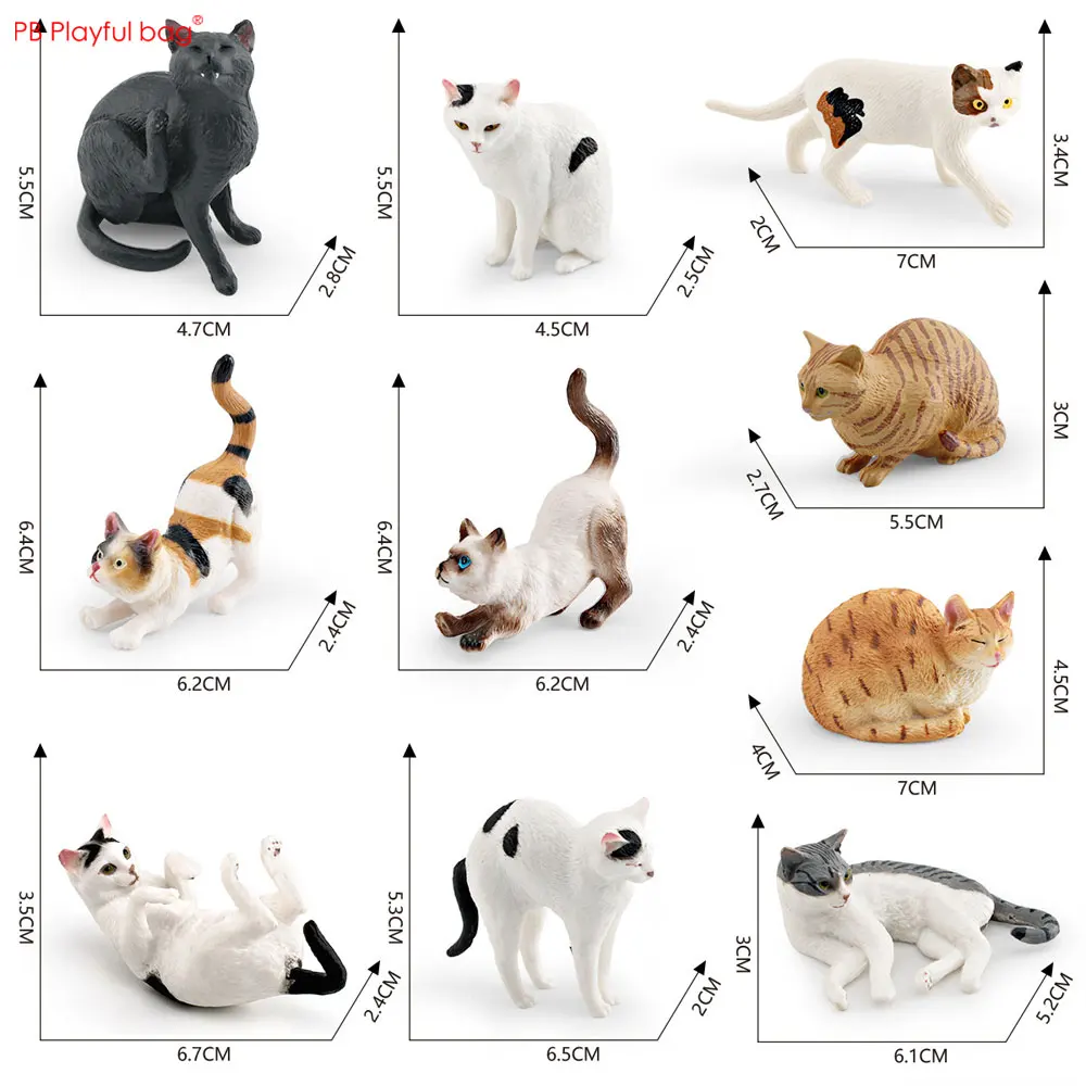 10 stks Simulatie Huisdier Kat Model Set Zwart Oranje Katten PVC Ornamenten Statische Effen Beeldje Speelgoed HG193