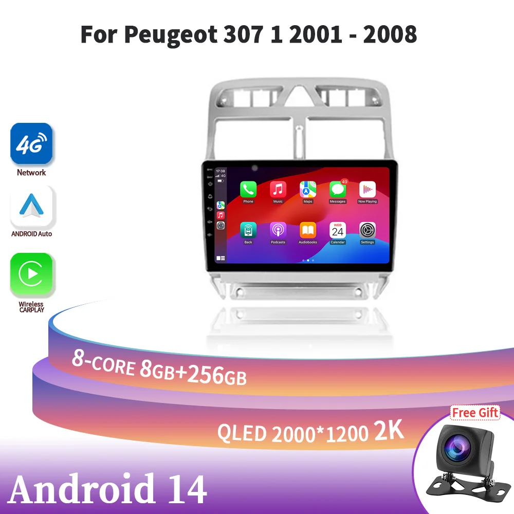 

Android 14 Carplay Car Radio For Peugeot 307 1 2001-2008 Multimedia Navigation 4G GPS Touch Screen Stereo 360 Camera car monitor