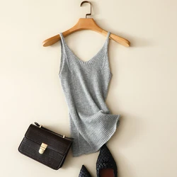 masigoch autumn casual ribbed knit 100% cashmere camisole