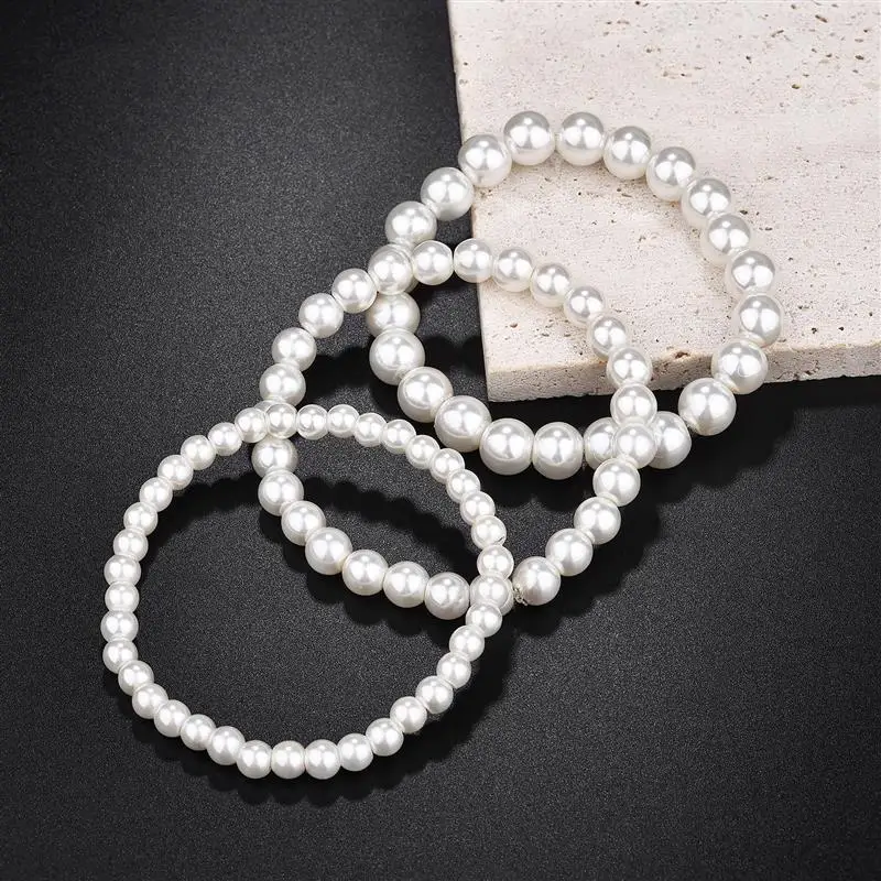 New 6/8/10mm White Glass Pearl Bracelets Handmade Elastic Beads Bracelet For Women Men Fine Jewelry Wedding Gift Wholesale