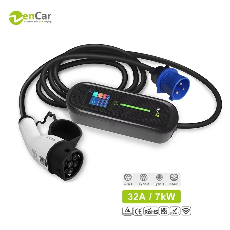 7.4kW 32A Type 2 EV Charger Portable Single Phase IEC 62196-2 EU Standard for Electric Car with Wifi Option Zencar
