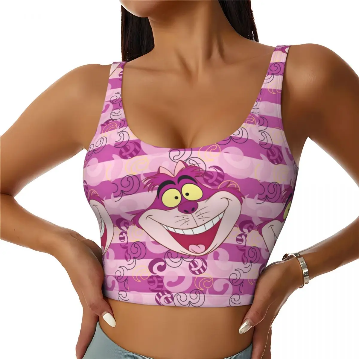 

Custom Cheshire Cat Funny Cartoon Workout Crop Tank Tops Women's Seamless Manga Running Yoga Sports Bras