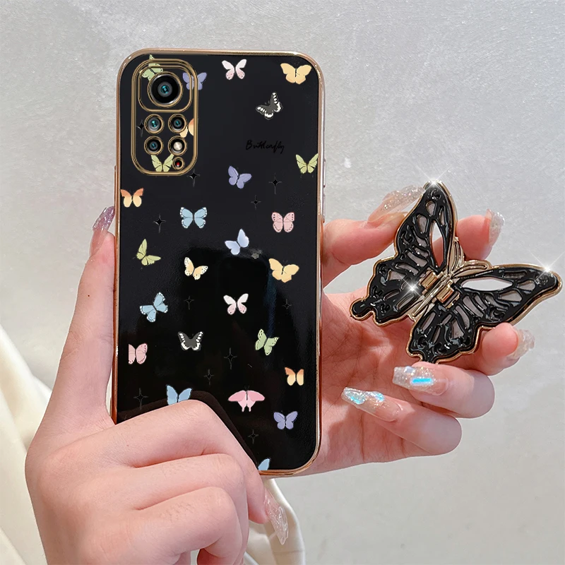 N ote 11 Little Butterfly Plating Holder Phone Case For Xiaomi Redmi Note 11S 11TPro 11EPro 10T 11Pro 11T 11SE 12R 12S 12 Cover