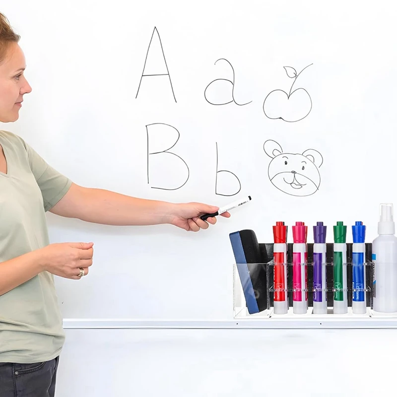 Tempat Spidol Penghapus Kering Magnetik Tempat Spidol Magnetik Akrilik Bening dengan 10 Slot dan Tempat Penghapus Tempat Pensil Pena