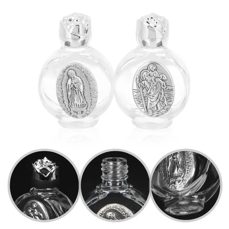 1PC Empty Holy Water Jesus Bottle Religious Bottle Christian Baptism Supplie Refillable Portable Cosmetic Packaging Empty Bottle