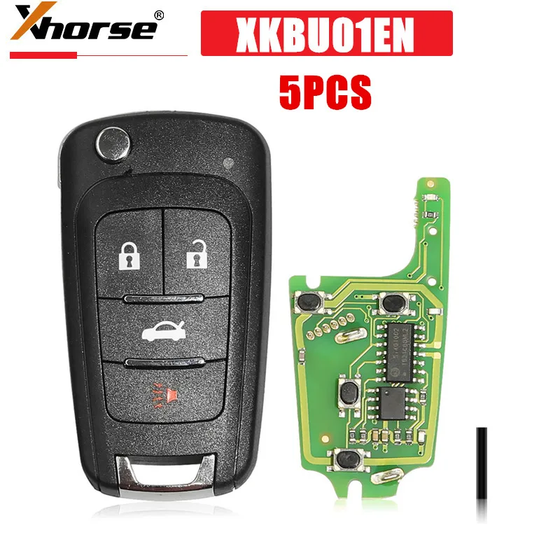 5PCS Xhorse XKBU01EN Wire Universal Remote Key for Buick Flip 4 Buttons English Working with Xhorse VVDI Key Tool