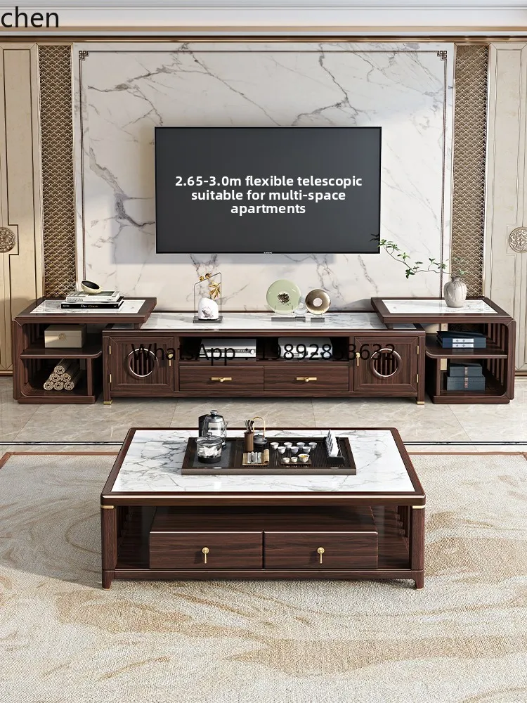 Solid Wood Extendable Coffee Table Set for Living Room Small Apartment TV Cabinet Floor Cabinet Set