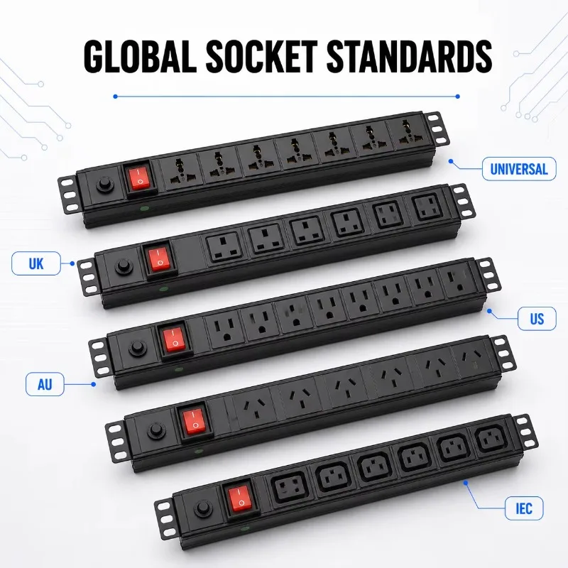 Customizable 19 Inch Rack PDU Power Distribution Unit 6/8 Outlet US UK EU AU Standard for Network Cabinet OEM ODM in Stock Black