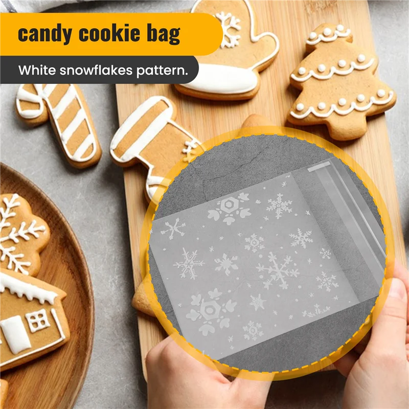 

100 Pcs Sachets Pouches White Snowflake Packaging Bag For Cookies Biscuits Christmas Candies-AT36