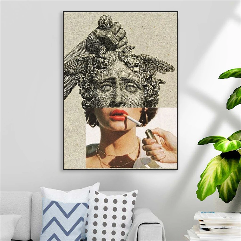 Altered Vintage David Portrait Statue Poster Funny Graffiti Wall Art Print Greek Mythology Sculpture Canvas Painting Home Decor