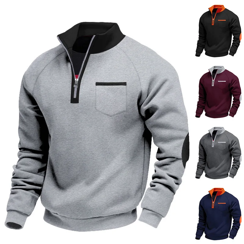 Sweatshirt Men Stand Collar Full Sleeve Tops Y2k Streetwear Sport Loose Splice Basic Zipper Casual Work Thick Warm Autumn 2026