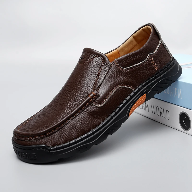 

Мужская официальная обувь высокого качества из натуральной кожи, новинка 2025 года, уличные противоскользящие модельные лоферы, модные туфли на плоской подошве для вождения, большие размеры 38-47