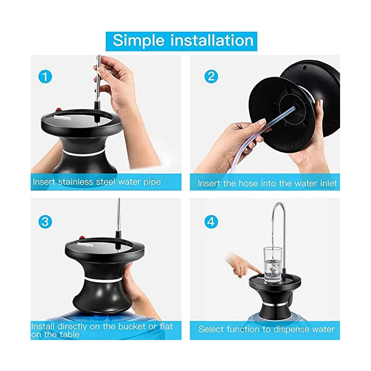 Bomba dispensadora de agua potable, dispensador eléctrico automático de agua potable, recargable por USB con 2 interruptores de Control