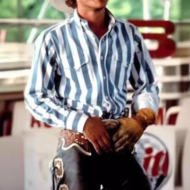 Men's 2025 Retro Print Loose Fit Long Sleeve Shirt Striped Casual Button Down Top for Daily Wear Spring Summer Fashion