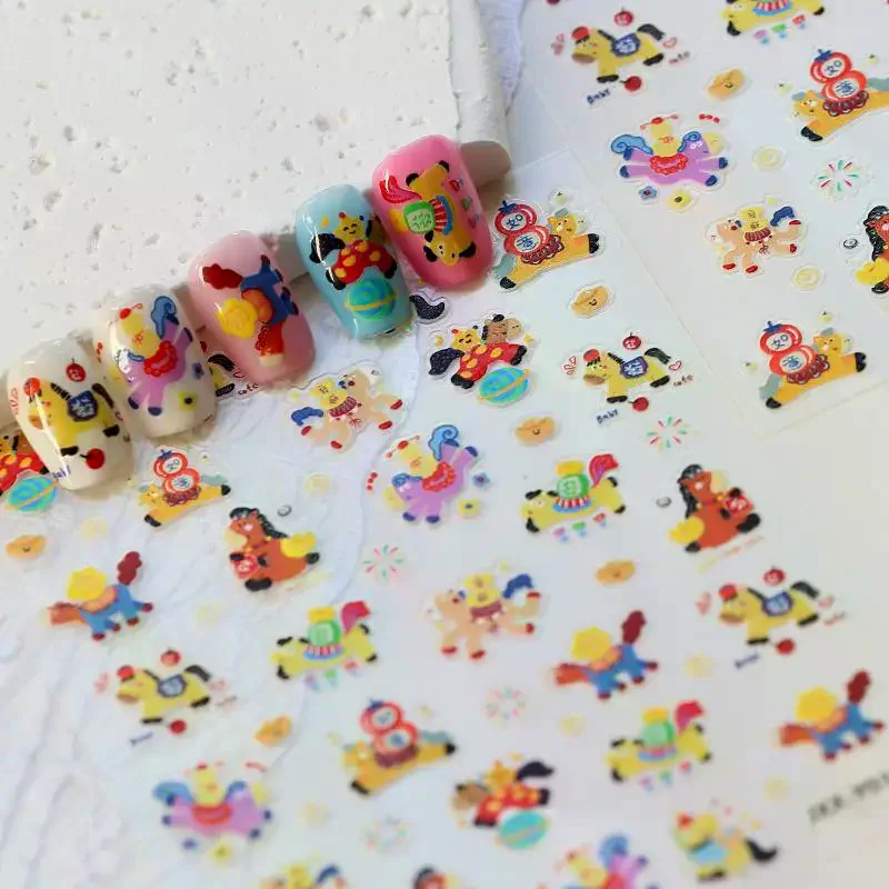 Cartoon Pferd Nail art Aufkleber Stilvolle Maniküre Aufkleber Klebstoff Sternzeichen Pferd Neujahr DIY 3D Nagel Aufkleber Nagel Charme Maniküre