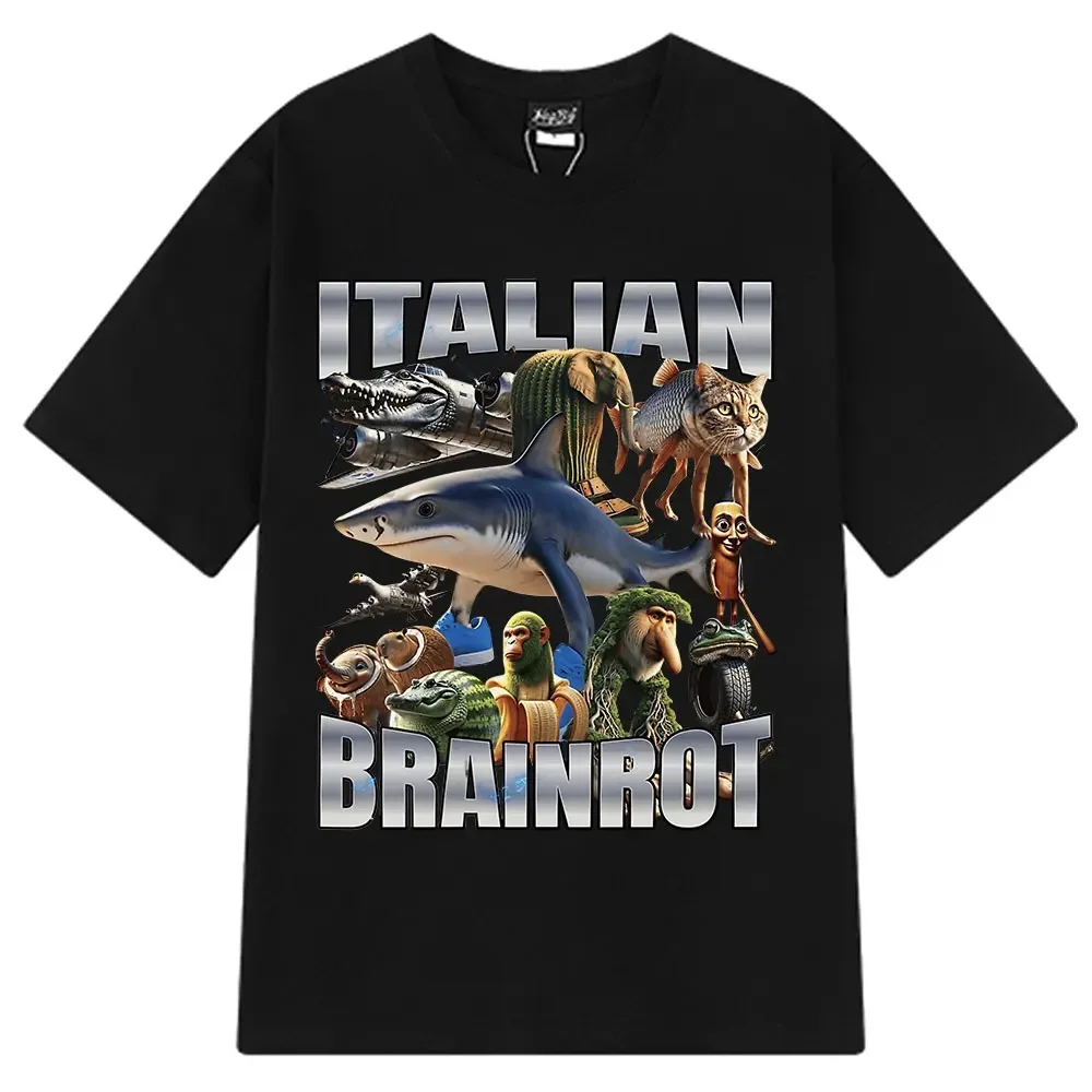 Italian Brainrot Tralalero Tralala Tung Tung Tung Sahur Bombardiro Crocodilo Funny Meme T-shirt Men Women Fashion Loose T Shirts