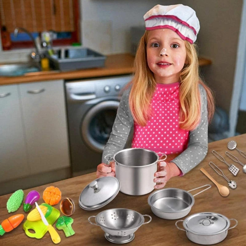 1Set di giocattoli da cucina per bambini simulazione pentola in acciaio inossidabile utensile da cucina e giocattolo per alimenti strumento da cucina in miniatura per giocattolo per ragazze dei ragazzi