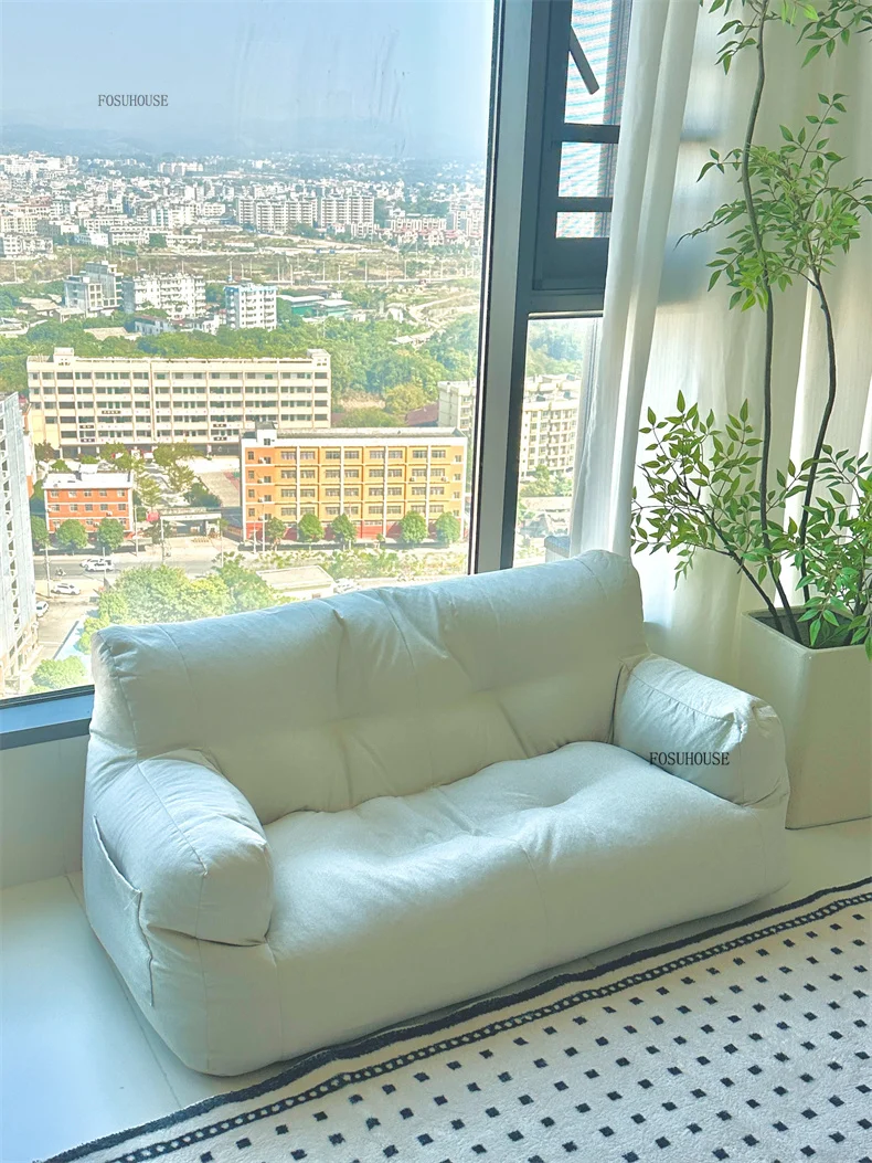 Cute Fabric Double Bean Bag Sofa Recliner Chair, Lie Flat Design Living Room Bedroom Indoor Furniture