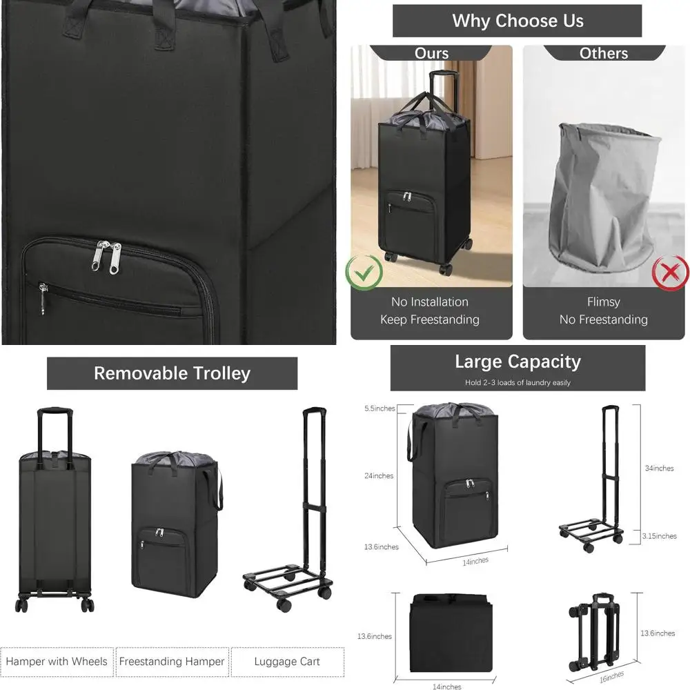 

90L Collapsible Laundry Basket with Wheels for College, Dorm, and Home Use