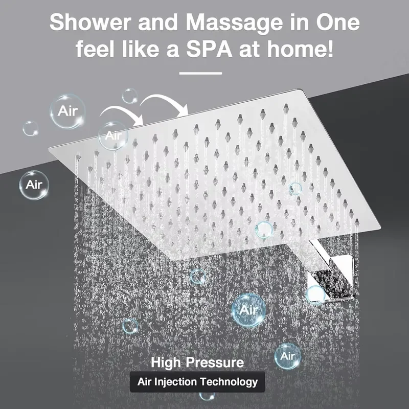 High Pressure 10 Inch Square Rain Shower Head Wall Mounted Faucet Set with Handheld Sprayer Outdoor Shower System
