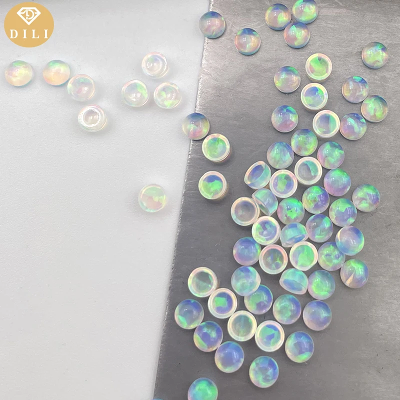 Free Shipping 2mm 3mm 4mm Round Shape Flat Back Transparent White Synthetic Cabochon Jelly Opal Stone