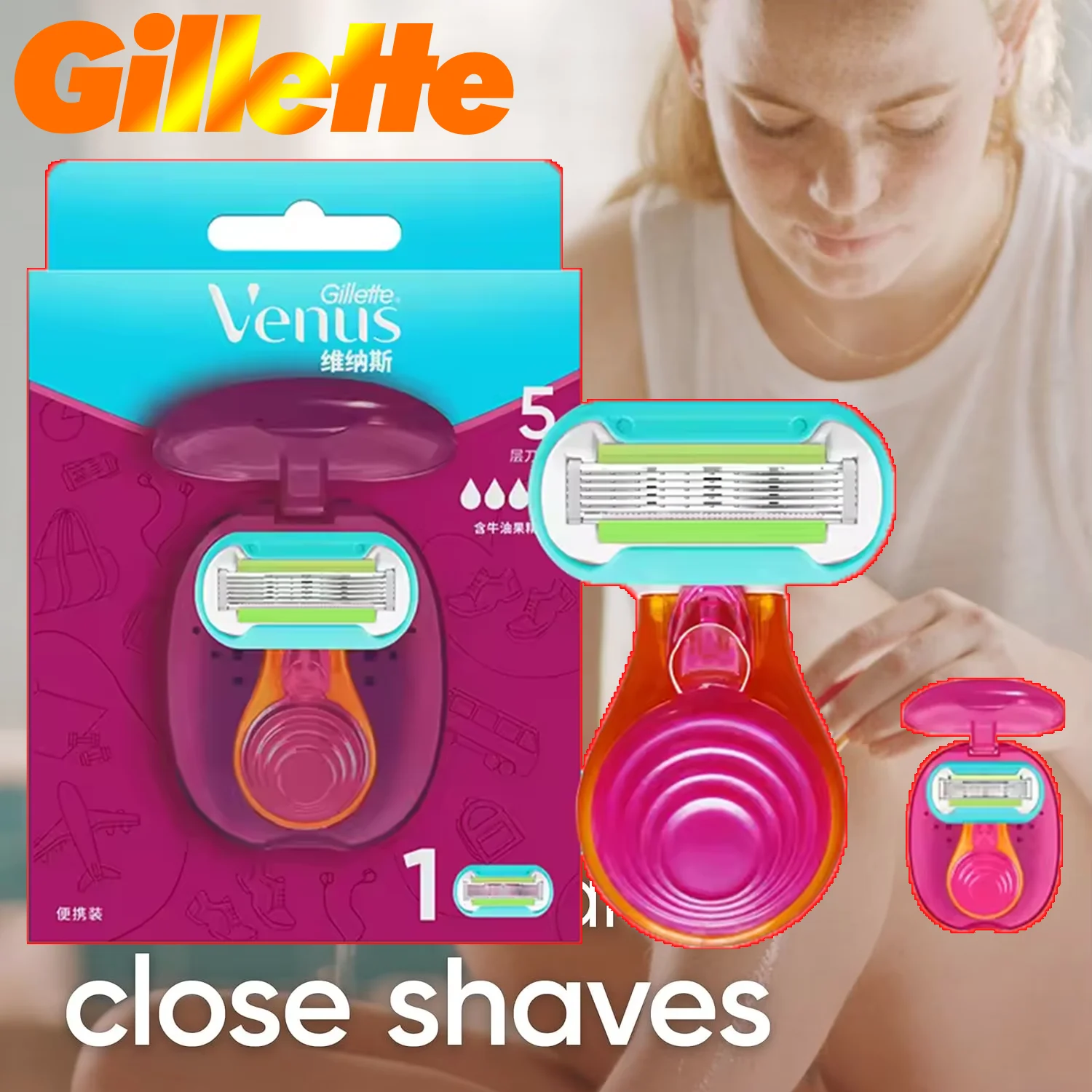 Maquinilla de afeitar Extra suave Gillette Venus para mujer, afeitadora portátil de 5 capas para viaje, 1 mango + 1 recambio de hoja + 1 Estuche De Viaje