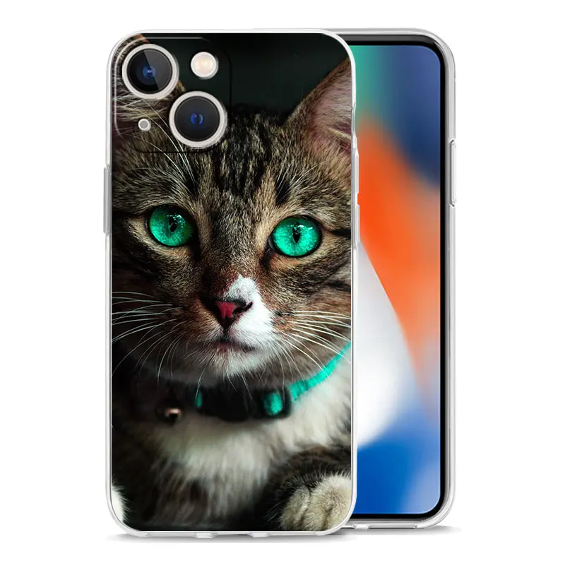 Cartoon Cute Cats Background Luxury Clear Phone Case For iPhone 15 16 14 13 12 11 Pro Max XS X XR SE 7 8 Plus Shockproof Cover