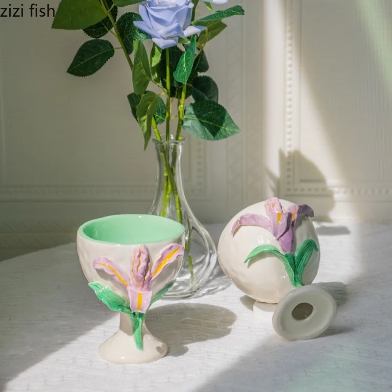 Handmade Flower Ceramic Mug Goblet Ice Cream Dessert Cup Water Cups Beverage Cups Juice Cup Wine Glass Coffee Mug Milk Mugs