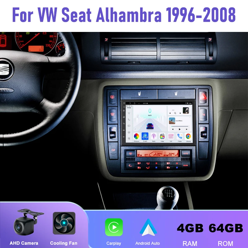 

7'' 4+64GB For VW Seat Alhambra 1996-2008 Car Radio Wireless Carplay Android 15 Auto Google Map Rear Camera Head Unit