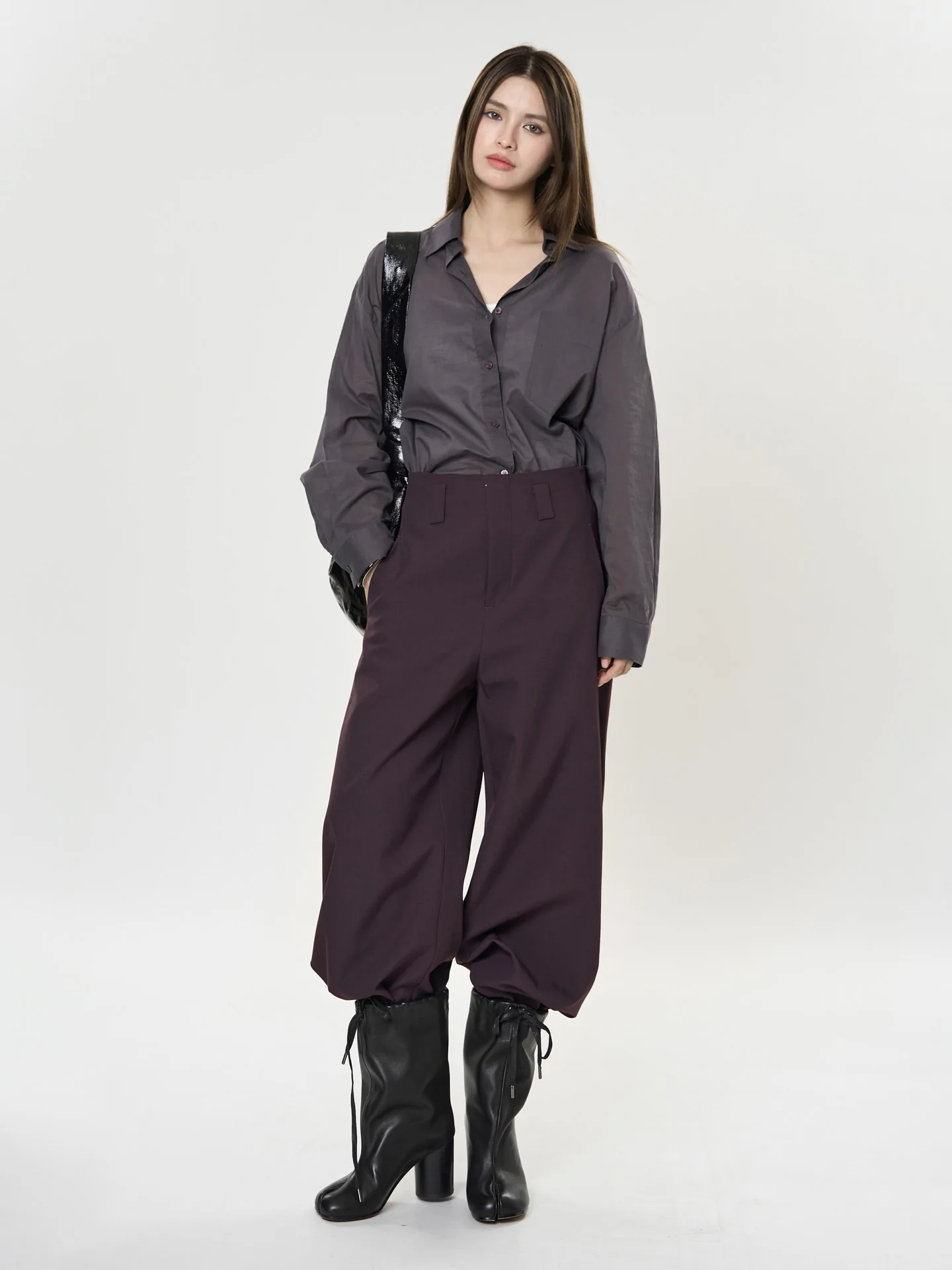 Old Money Style Scimitar Silhouette Pant Loose Fit High Waist Slimming Commuter Trousers For Women