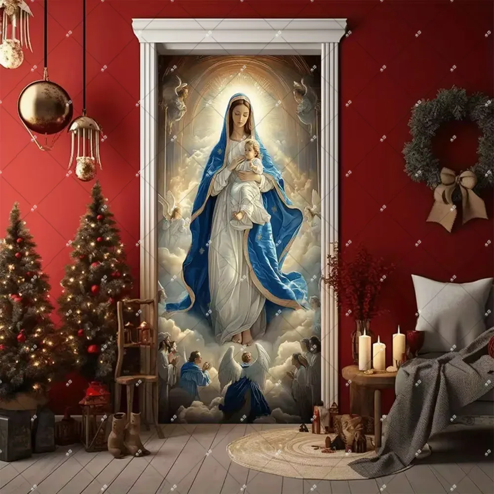 مريم العذراء الصليب المهد الطفل المسيحية الدين الانجيل سيدة غوادالوبي التمرير الجدار غطاء الباب راية ديكور المنزل