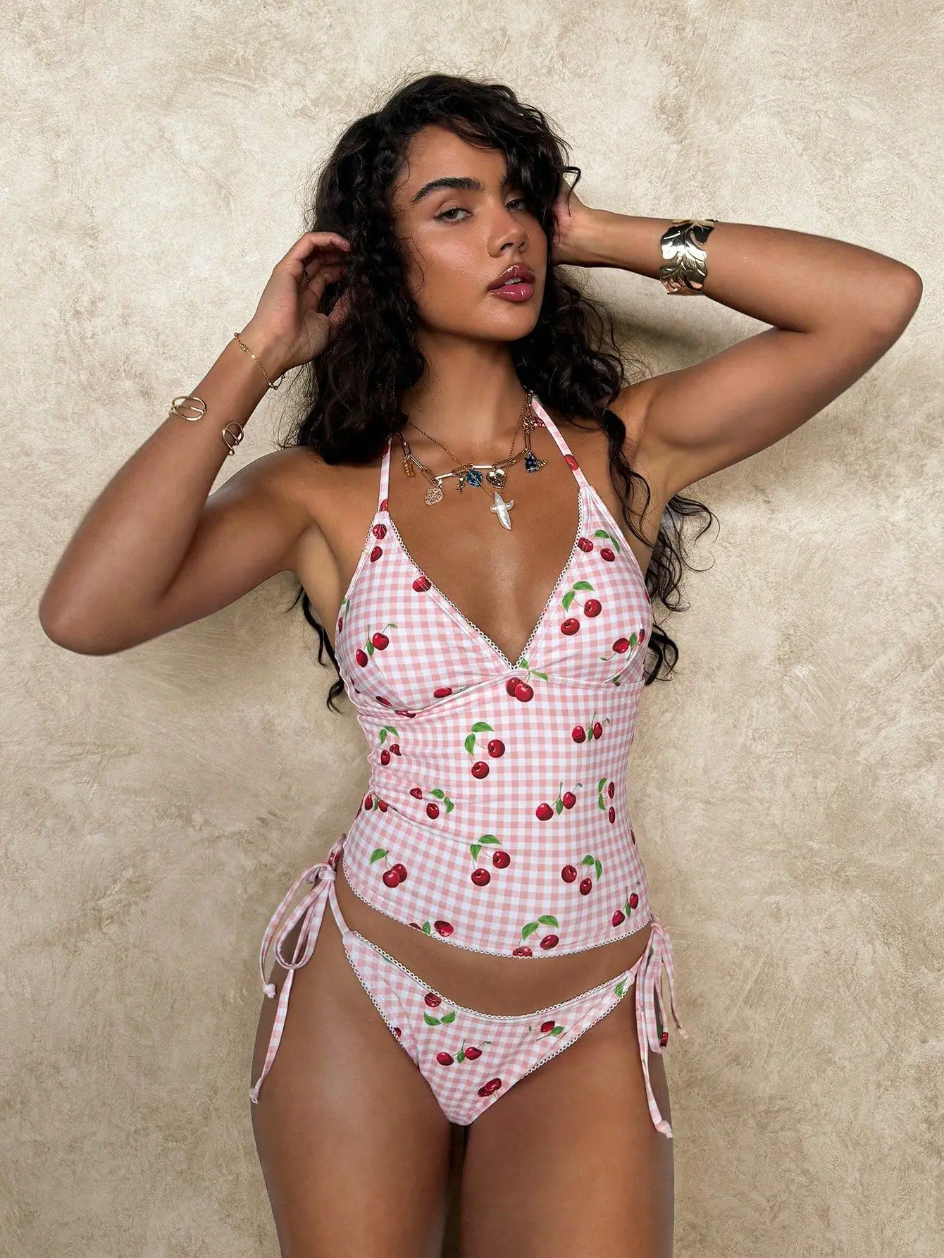 WackDaria Women Swimsuit Cherry Bandage Bikini Set High Waist  Swimwear Brazil купальник Maillot De Bain Bathing
