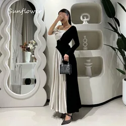 Sunflower Simple Black One-Shoulder Crepe Mermaid Prom dress 2024 Slim Backless Pleat Satin Ankle-Length Formal Evening Dress