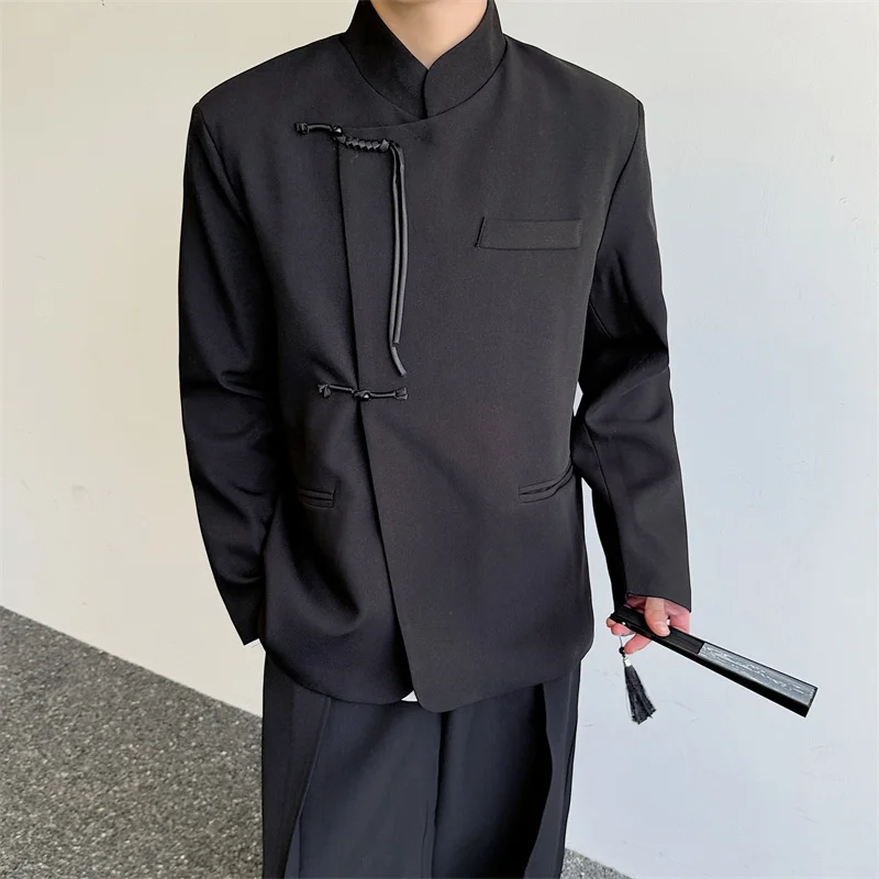 

New Chinese Sle Men's Casual Suit Jaet with Button Collar Stand up irt Waistcoat Faionable High End Brand