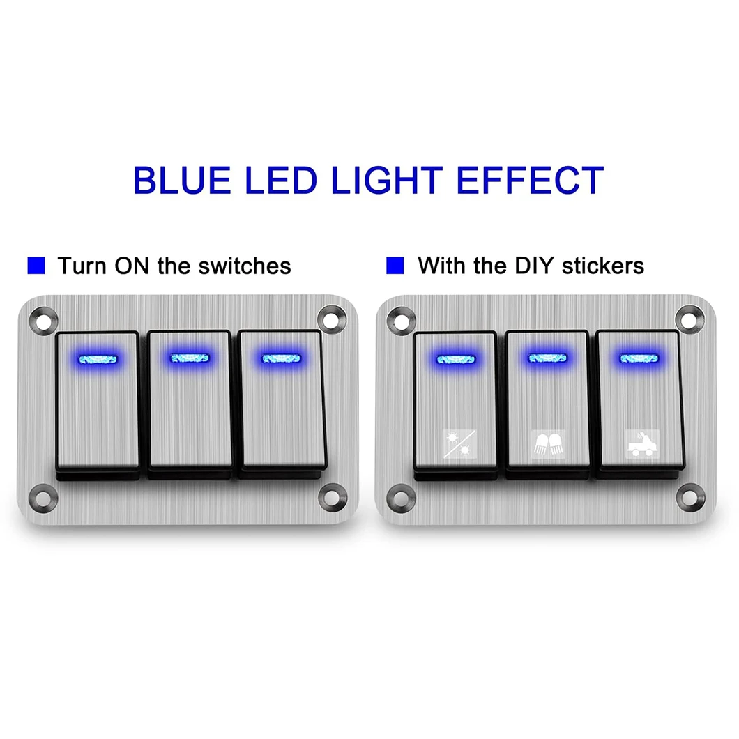 لوحة تبديل تبديل مقاومة للماء ، هزاز ألومنيوم ، 3 عصابة ، 12 فولت ، 24 فولت ، ضوء LED أزرق ، سيارة ، RV ، شاحنة ، تعديل