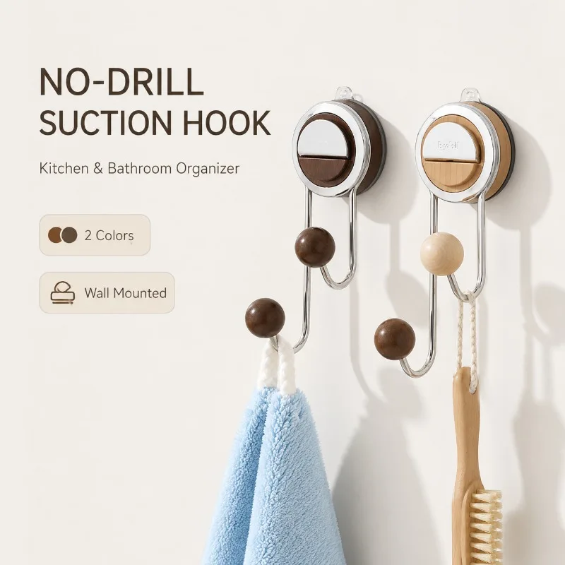 Double Suction Cup Hook Wall Hanger No Drilling Kitchen Bathroom Towel Rack Space Saving Storage Organizer Reusable Hook