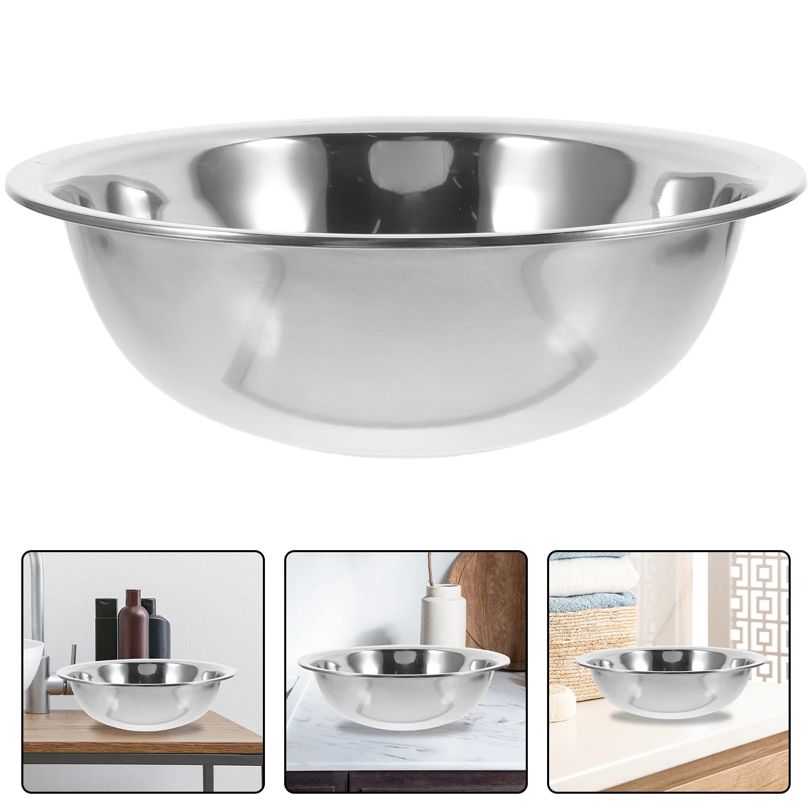 

Multifunctional Stainless Steel Wash Basin 29Cm Foot Soaking Tub Laundry Bucket Face Washing Bowl Portable Kitchen Mixing Bowl