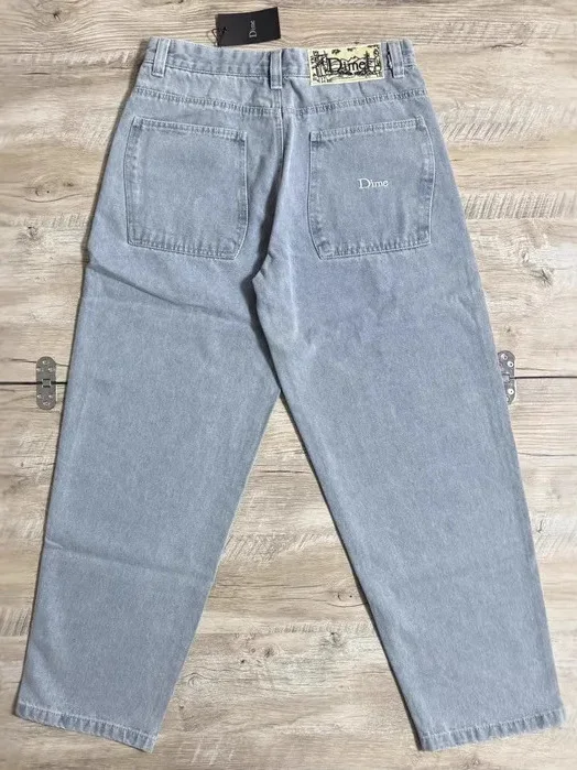Dime Baggy Straight Leg Cotton Denim Pants Skateboard Style Embroidered Casual Long Trousers mid Waist Zipper Fly Jeans