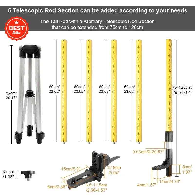 Huepar Laser Tripod LP36 Telescoping Pole Set for Rotary and Line Lasers, with 1/4