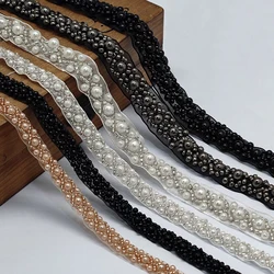 1 Yards Pearl Beaded Trim Bridal Lace Ribbon Crystal Rhinestone Applique Trim straps for Craft Sewing Wedding Dress DIY Fabric