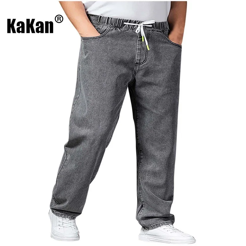 

Kakan - Men's Straight Leg Loose Pants, Wide Elastic Jeans, Thick Big Wide Workwear Long Jeans