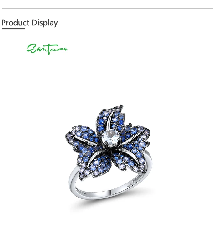 SANTUZZA Echter 925 Sterling Silber Ring für Damen mit funkelndem blau-rosa Stein, weißem CZ, Lilienblüte, luxuriöser Hochzeitsschmuck. – Detail 4