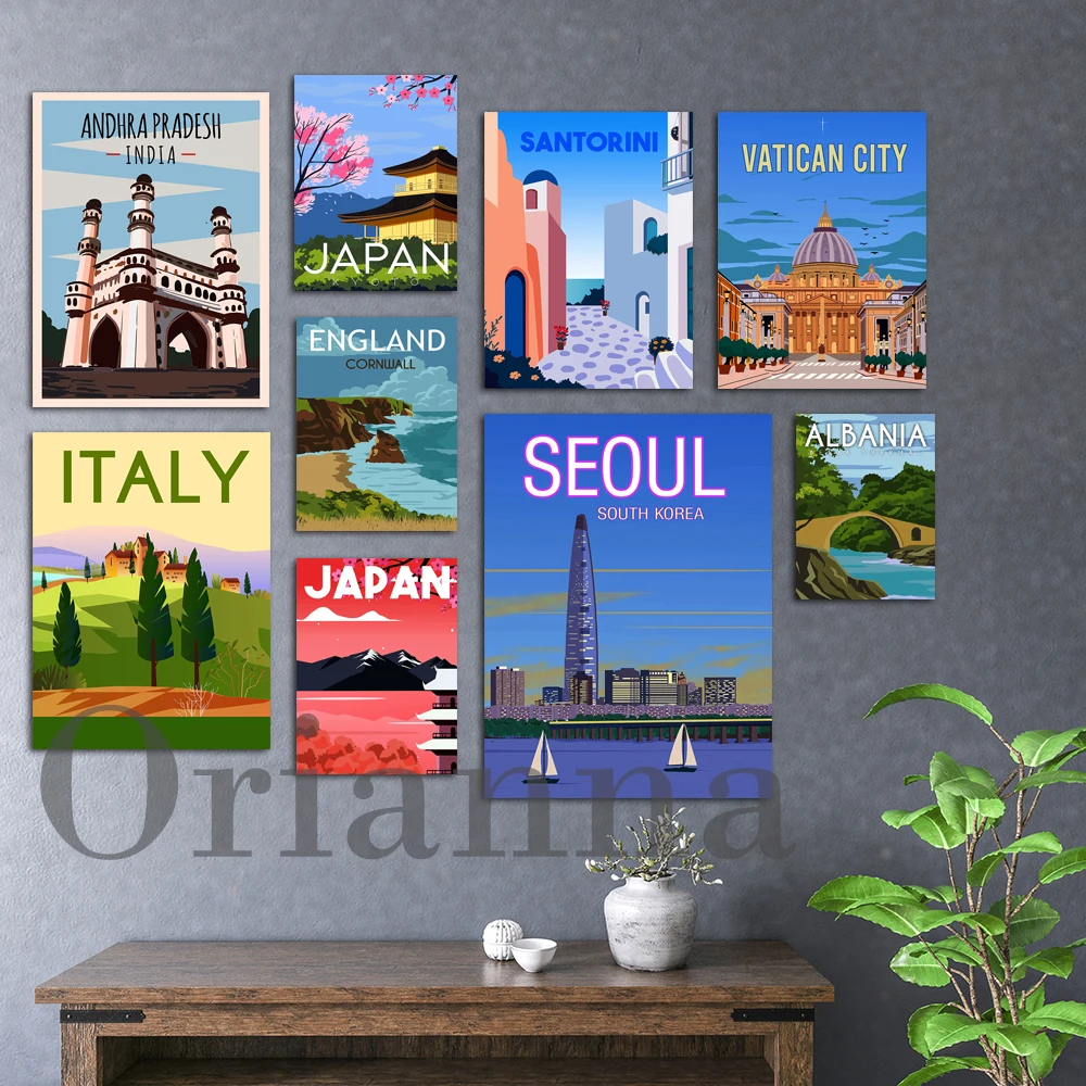 Albania Argentina Uluru Vatican City Andhra Pradesh India Italy Japan Seoul Slovenia England Cityscape Trave Poster Print Gift