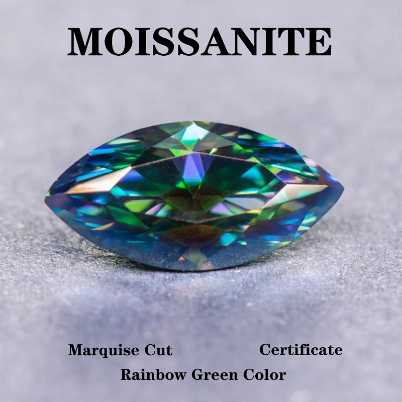 Wholesale Moissanite Stone Marquise Cut Rainbow Green Color Charms Gemstone DIY Ring Necklace Earrings Main Materials with Certi