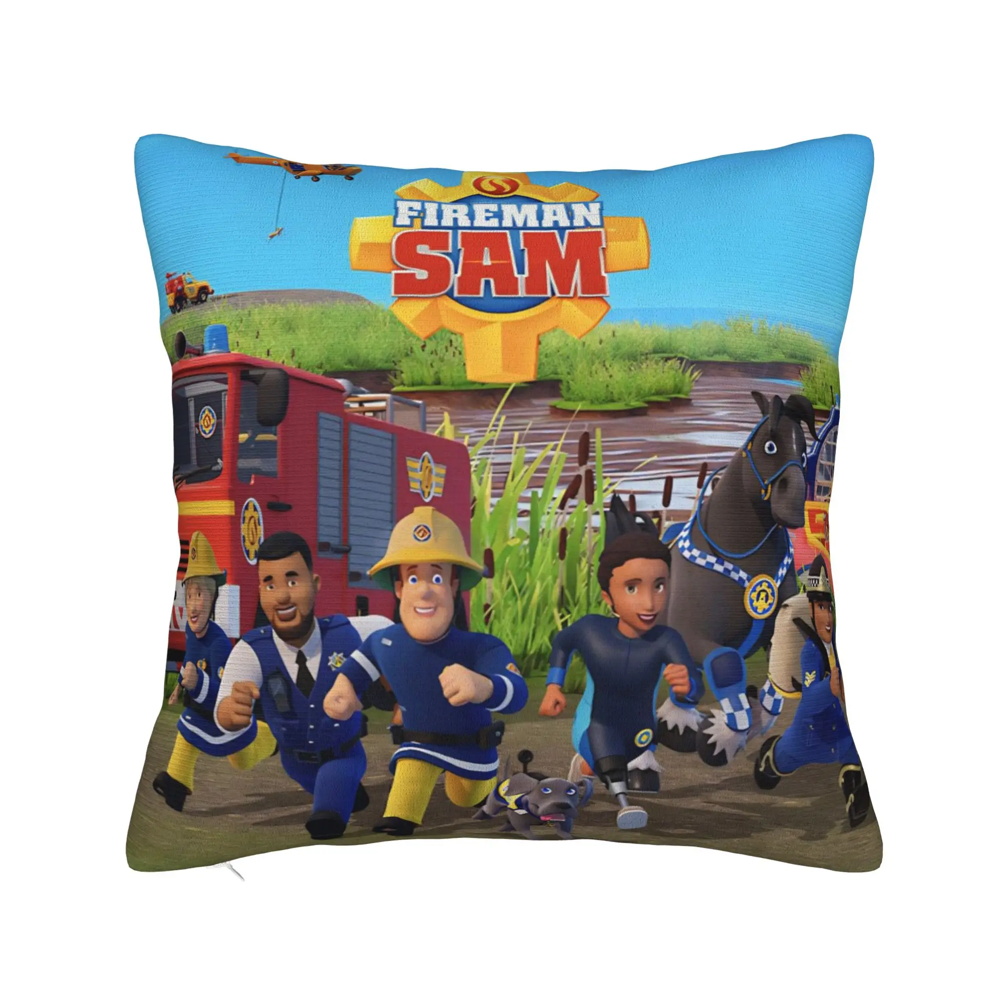 Fireman Sam Square Pillow Case Firefighters Cartoon Cushion Covers Awesome Zippered Decorative Pillowcase for Sofa 40*40cm