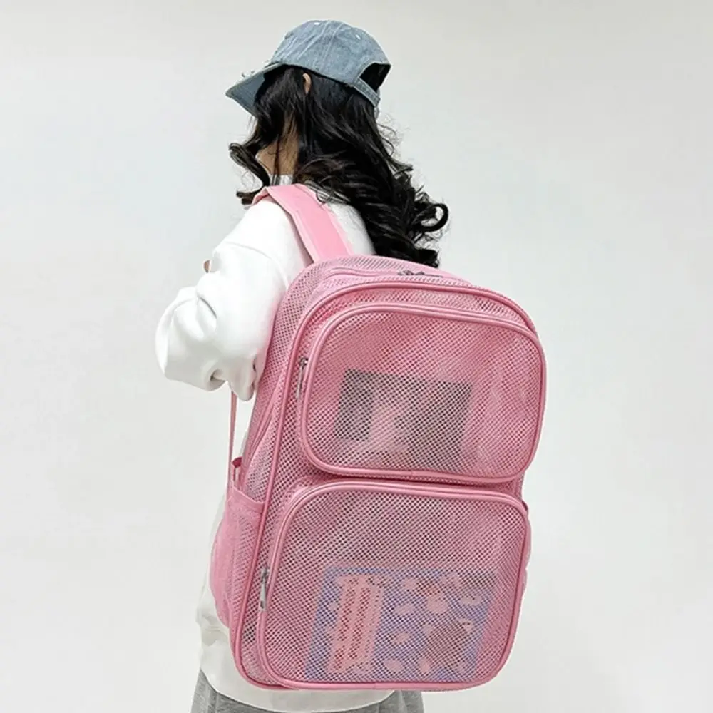 See Through Large Mesh Backpack Breathable Comfort Straps Simple School Bag Adjustable Quick Dry Mesh Travel Rucksack Fitness