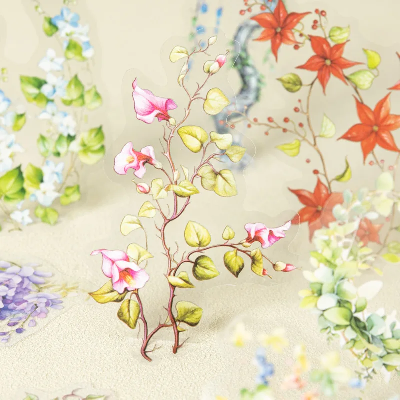 20PCS PET Waterproof Sticker Vine Flower Sticker Creative Landscape Decoration Material Stickers for Arts Diy Crafts Album