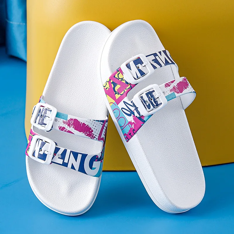 Women's Summer Fashion Casual Anti slip Soft Thick Sole Slippers Latest Student Personalized Creative Double Buckle Slippers