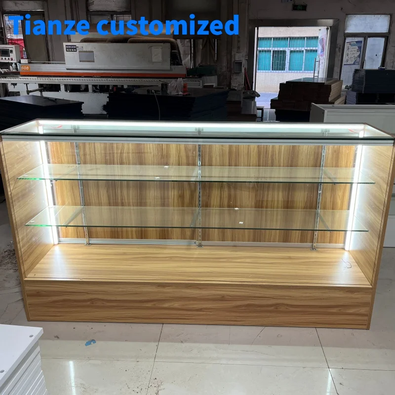 （customized）Hot Sale Wooden Shop Show Vitrine Display Cabinet Glass Smoke Shop Counter Smoke Shop Showcase